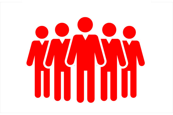 People in red graphics